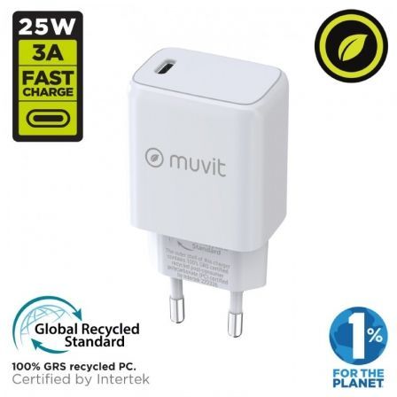 Muvit For Change Cargador de Pared Tipo C PD 25W Blanco MCACC0038